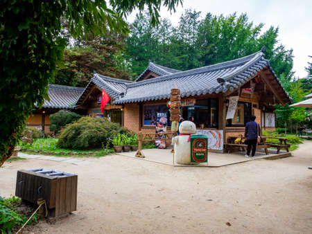 Nami Island, South Korea - Sep 20, 2019. People walking in Namiseom Islandのeditorial素材