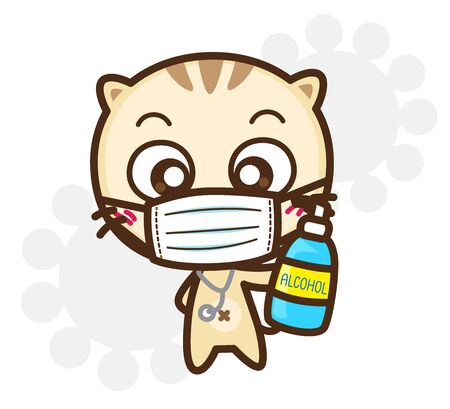 Character Cartoon wearing a mask protection and prevention during Virus and infectious outbreak, Coronavirus (COVID-19), Fight virus concept : Vector illustrationのイラスト素材