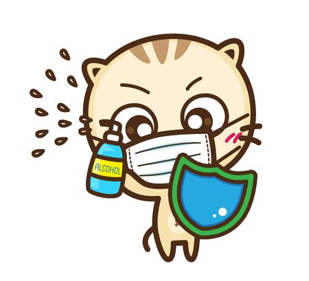 Character Cartoon wearing a mask protection and prevention during Virus and infectious outbreak, Coronavirus (COVID-19), Fight virus concept : Vector illustrationのイラスト素材
