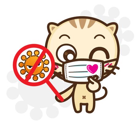 Character Cartoon wearing a mask protection and prevention during Virus and infectious outbreak, Coronavirus (COVID-19), Fight virus concept : Vector illustrationのイラスト素材