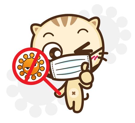 Character Cartoon wearing a mask protection and prevention during Virus and infectious outbreak, Coronavirus (COVID-19), Fight virus concept : Vector illustrationのイラスト素材