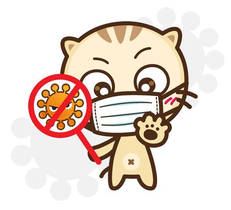 Character Cartoon wearing a mask protection and prevention during Virus and infectious outbreak, Coronavirus (COVID-19), Fight virus concept : Vector illustrationのイラスト素材