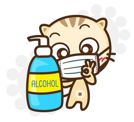 Character Cartoon wearing a mask protection and prevention during Virus and infectious outbreak, Coronavirus (COVID-19), Fight virus concept : Vector illustrationのイラスト素材