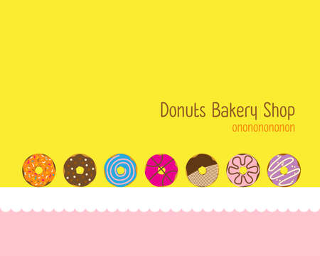 Cute Donuts, Bakery shop concept. Colorful donuts set with sugar strands, vector illustration.のイラスト素材