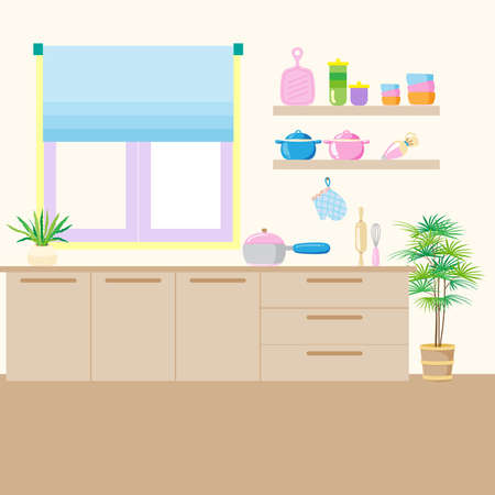 Home Cooking  Food In The Kitchen, vector cartoon illustration.のイラスト素材