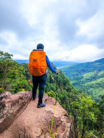 Uttaradit Province, Thailand - July, 24, 2023 : Trekking along the way of Phu Soi Dao National Park, north of Thailand.のeditorial素材