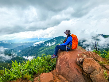 Uttaradit Province, Thailand - July, 24, 2023 : Trekking along the way of Phu Soi Dao National Park, north of Thailand.のeditorial素材