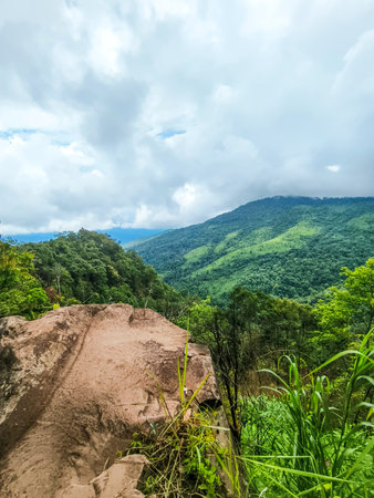 Uttaradit Province, Thailand - July, 24, 2023 : Trekking along the way of Phu Soi Dao National Park, north of Thailand.のeditorial素材