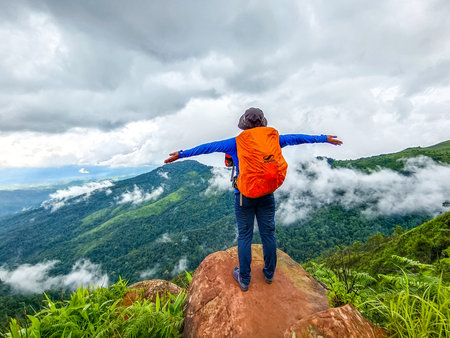 Uttaradit Province, Thailand - July, 24, 2023 : Trekking along the way of Phu Soi Dao National Park, north of Thailand.のeditorial素材