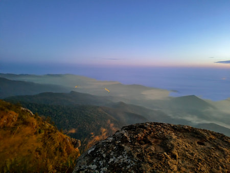 sunrise at Ramkhamhaeng National Park or we call Khao Luang Sukhothai, Thailandの写真素材