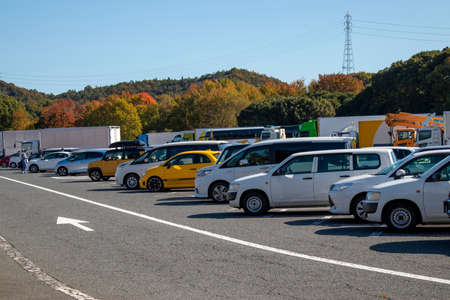 "Truck stop parking lot" on a Japanese highwayのeditorial素材