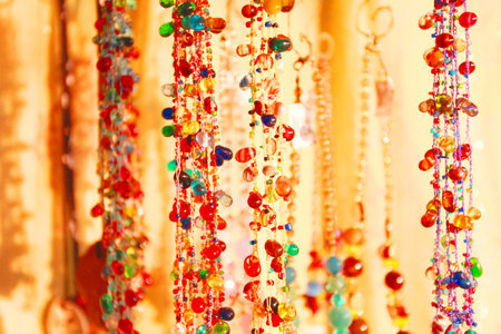 A necklace of many beads with a beautiful shine.