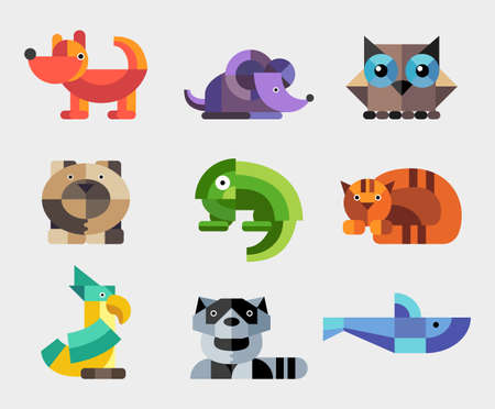 Set vector of flat design geometric animals iconsのイラスト素材