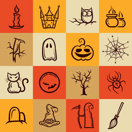 Set of vector retro graphical Halloween iconsのイラスト素材