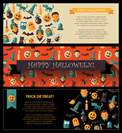 Set of vector modern flat design Halloween card templatesのイラスト素材