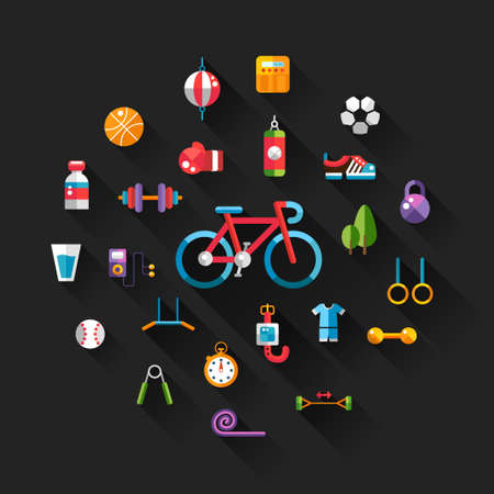 Set of flat design sport, fitness and healthy lifestyle vector iconsのイラスト素材