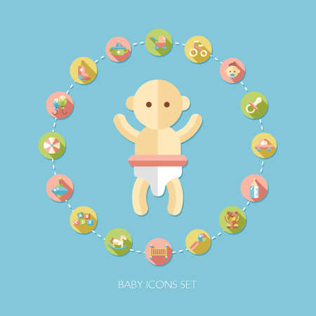 Set of flat design pastel cute baby vector iconsのイラスト素材