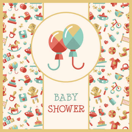 Illustration of vector flat design cute baby shower templateのイラスト素材