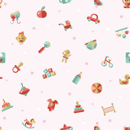 Illustration of vector flat design cute baby pattern with iconsのイラスト素材