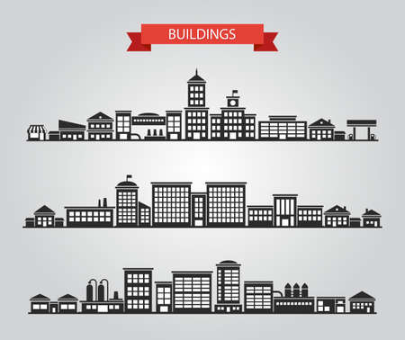 Set of vector flat design buildings pictogramsのイラスト素材