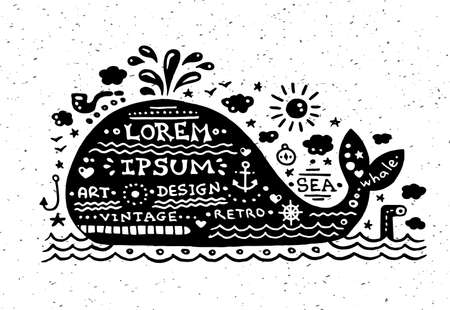 Illustration of vector vintage grunge label with whaleのイラスト素材