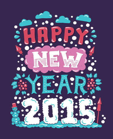 Vector modern  flat design hipster New Year 2015 postcard with letteringのイラスト素材