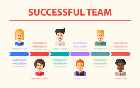 Illustration of vector flat design business composition with successful teamのイラスト素材