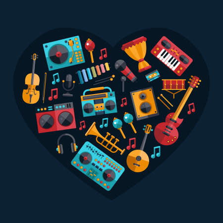 Set of vector modern flat design musical instruments and music tools iconsのイラスト素材