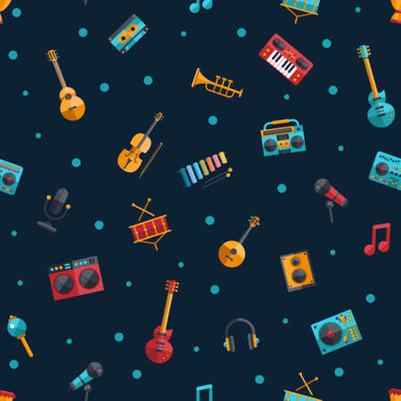 Illustration of vector modern flat design musical instruments and music tools decorative patternのイラスト素材