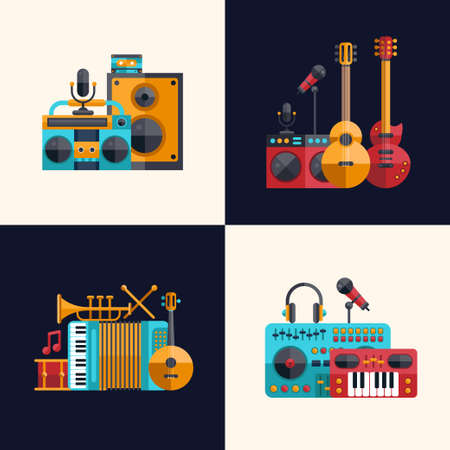 Set of vector modern flat design musical instruments and music tools iconsのイラスト素材