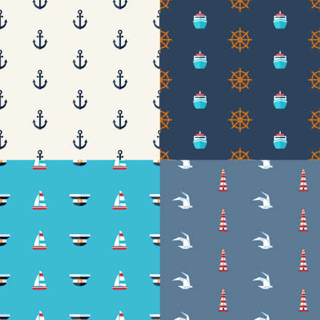 Illustrations of vintage vector flat design modern nautical, marine patternsのイラスト素材