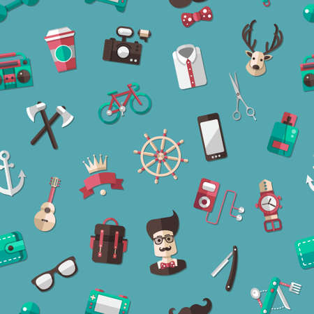 Vector pattern illustration of modern flat design hipster iconsのイラスト素材