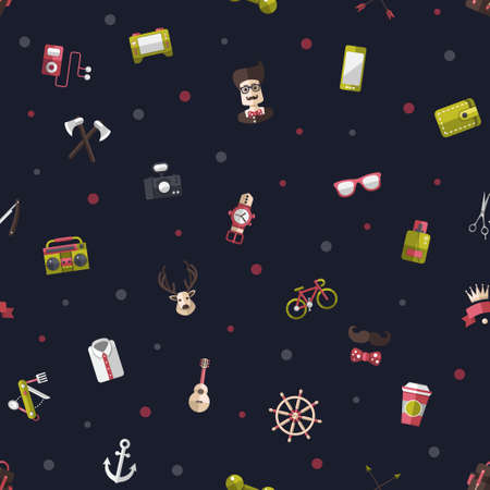 Vector pattern illustration of modern flat design hipster iconsのイラスト素材