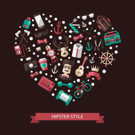Heart vector illustration of modern flat design hipster iconsのイラスト素材