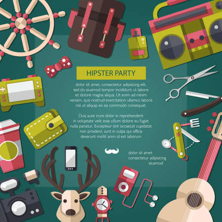 Postcard of modern vector flat design hipster iconsのイラスト素材