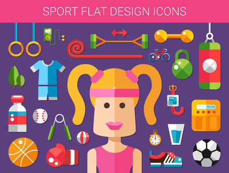 Set of modern flat design sport, fitness and healthy lifestyle vector iconsのイラスト素材