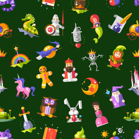 Pattern of vector vector modern flat design fairy tales magic icons and elementsのイラスト素材
