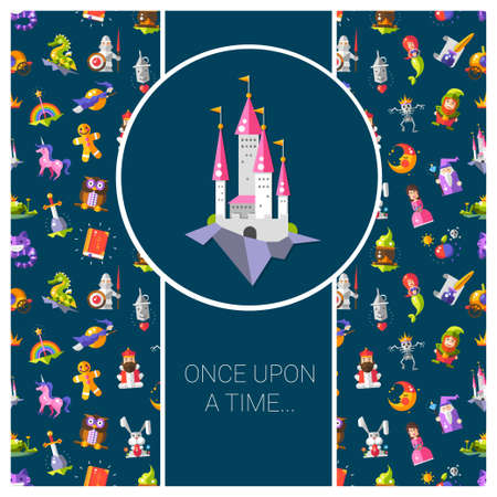 Illustration of postcard with fairy tales flat design magic vector  icons and elementsのイラスト素材