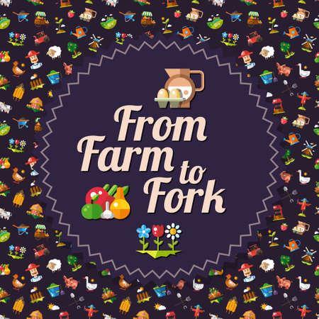 Vector modern flat design farm and agriculture icons and elements flyer templateのイラスト素材
