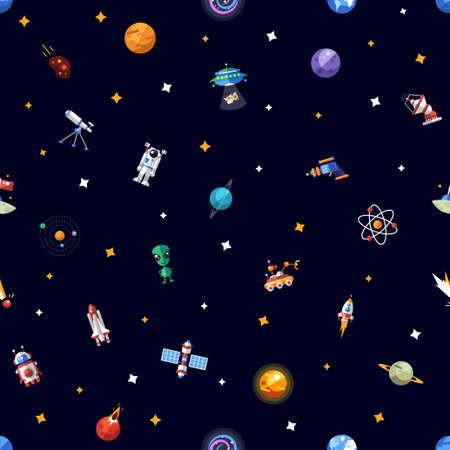 Vector pattern of space icons and infographics elementsのイラスト素材