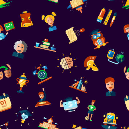 Pattern of  school, college flat design icons and infographics elements. Back to schoolのイラスト素材