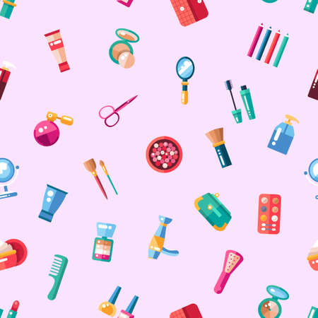 Pattern of flat design cosmetics, make up icons and elementsのイラスト素材