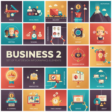 Set of modern flat design business vector infographics iconsのイラスト素材