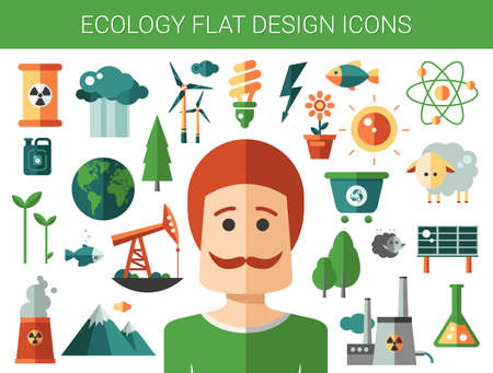 Modern vector flat design conceptual ecological iconsand infographics elementsのイラスト素材