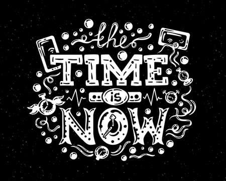 Vector modern flat design hipster illustration with phrase Time Is Nowのイラスト素材