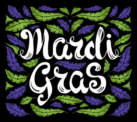Mardi Gras celebration poster with calligraphy text - hand written lettersのイラスト素材