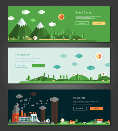 Modern vector flat design conceptual natural and ecological  landscapes banners setのイラスト素材