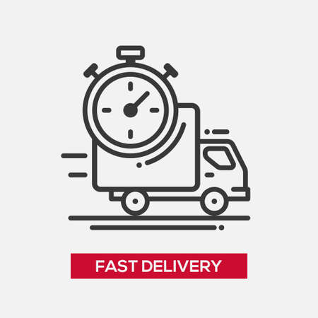 Business fast delivery service single isolated modern vector line design icon. Truck with stopwatchのイラスト素材