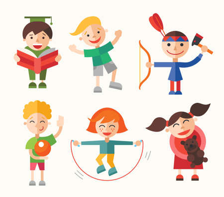 Children and their hobbies and activities - modern vector flat design characters set.のイラスト素材