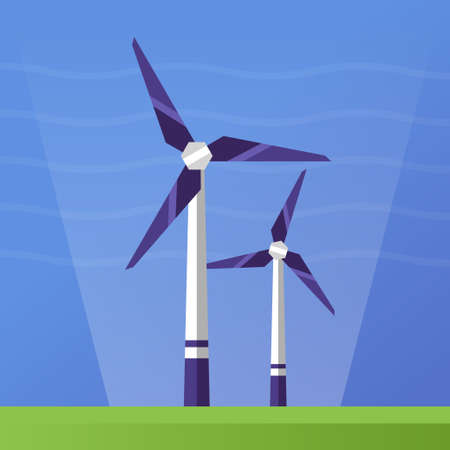 Wind Power single isolated modern vector flat design icon with wind turbinesのイラスト素材